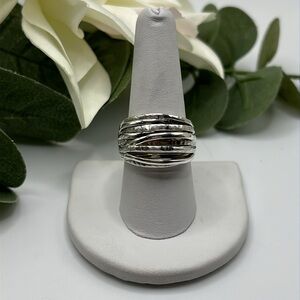 PAJ 925 Sterling Silver Polished/Hammered Intertwined Dome Ring